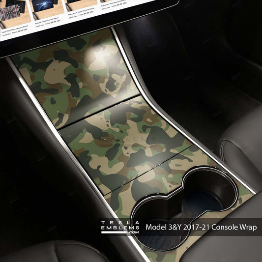 Military Green Camo Tesla Center Console Wrap Kit | 2017-2021 Model 3 & Y - Tesla Emblems