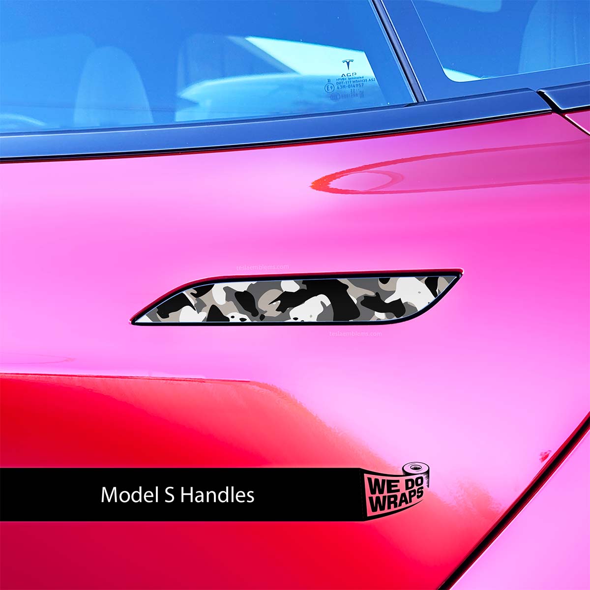 Camo Tesla Door Handle Decals (4pcs) - Tesla Emblems
