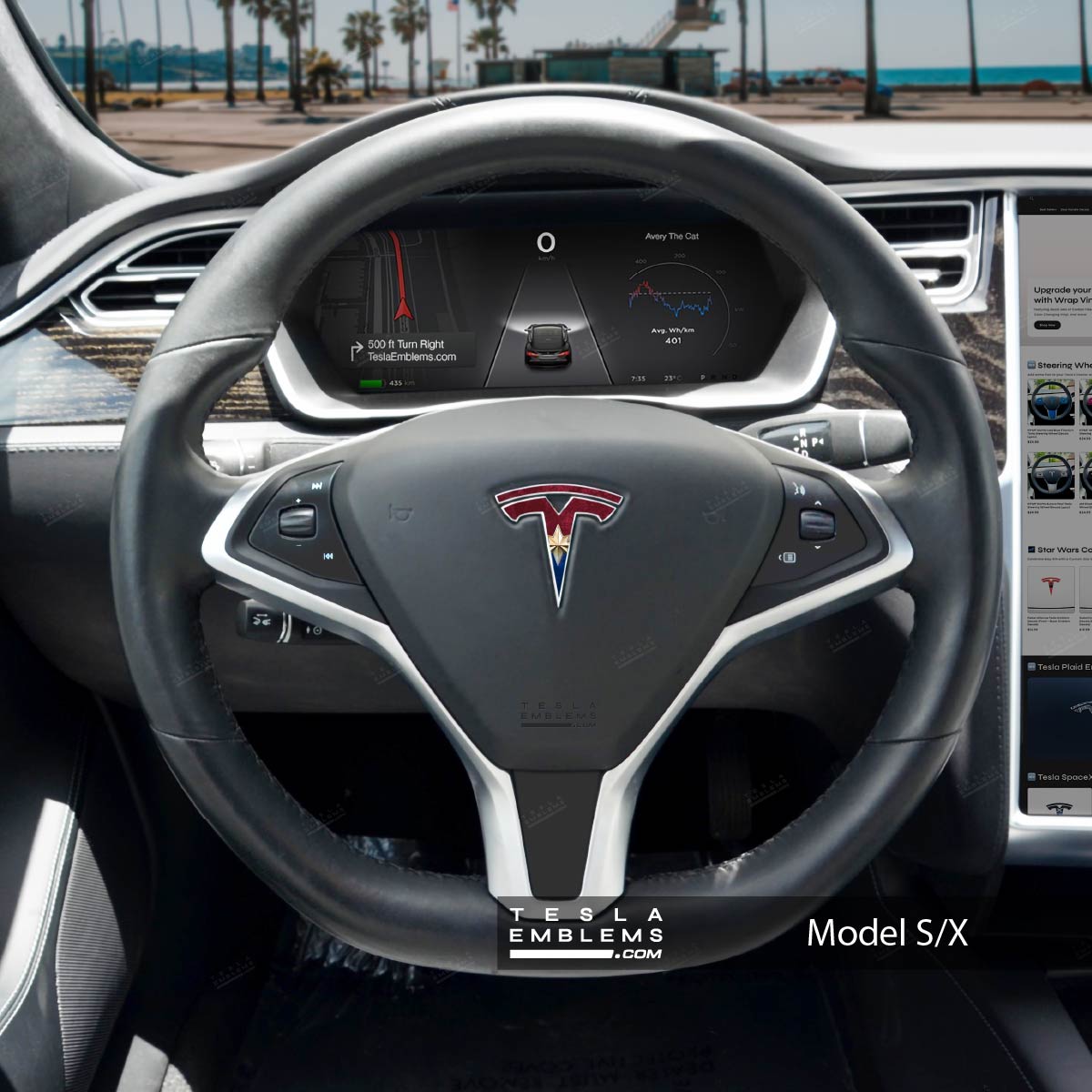 Captain Marvel Tesla Steering Wheel Emblem Decal - Tesla Emblems