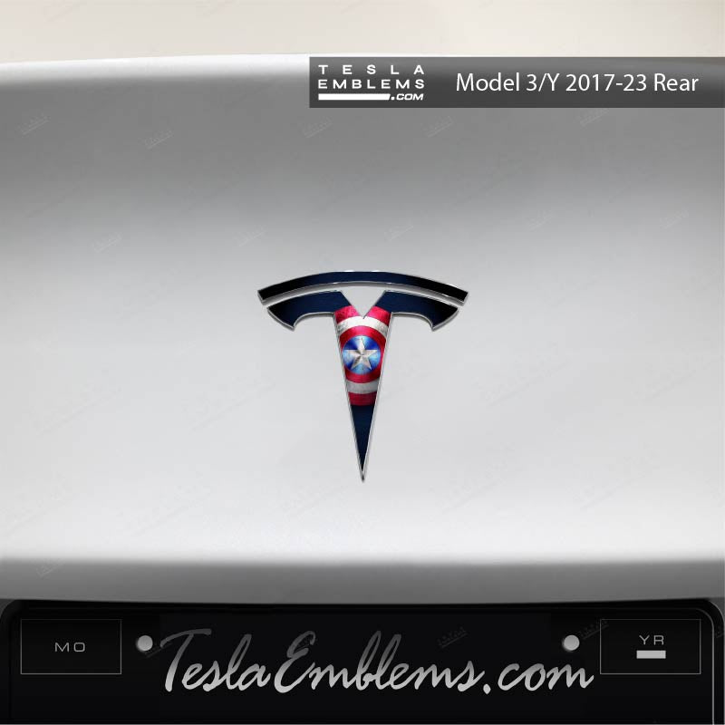 Captain America Tesla Emblem Decals (Front + Back) - Tesla Emblems