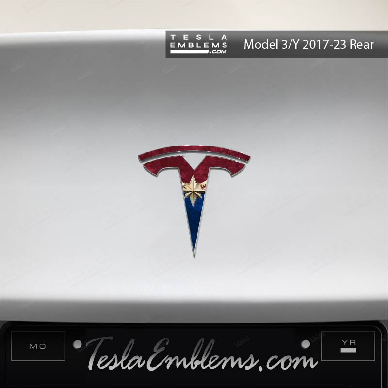 Captain Marvel Tesla Emblem Decals (Front + Back) - Tesla Emblems