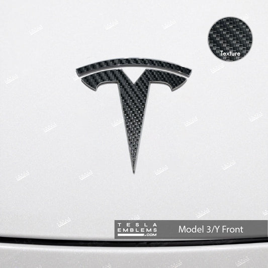 3M Carbon Fiber Tesla Emblem Decals (Front + Back) - Tesla Emblems