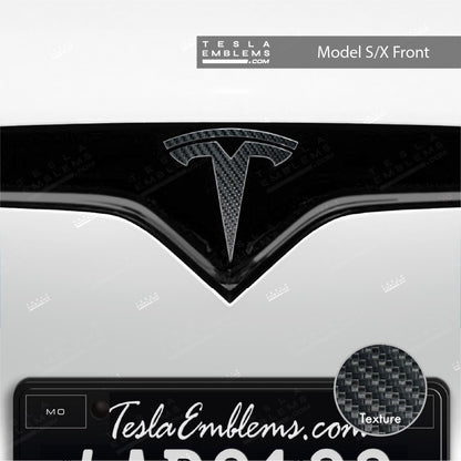 3M Carbon Fiber Tesla Emblem Decals (Front + Back) - Tesla Emblems