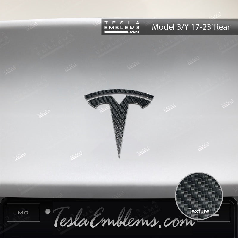 3M Carbon Fiber Tesla Emblem Decals (Front + Back) – Tesla Emblems