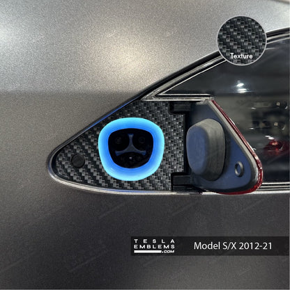 3M Carbon Fiber Tesla Charge Port Wrap - Tesla Emblems