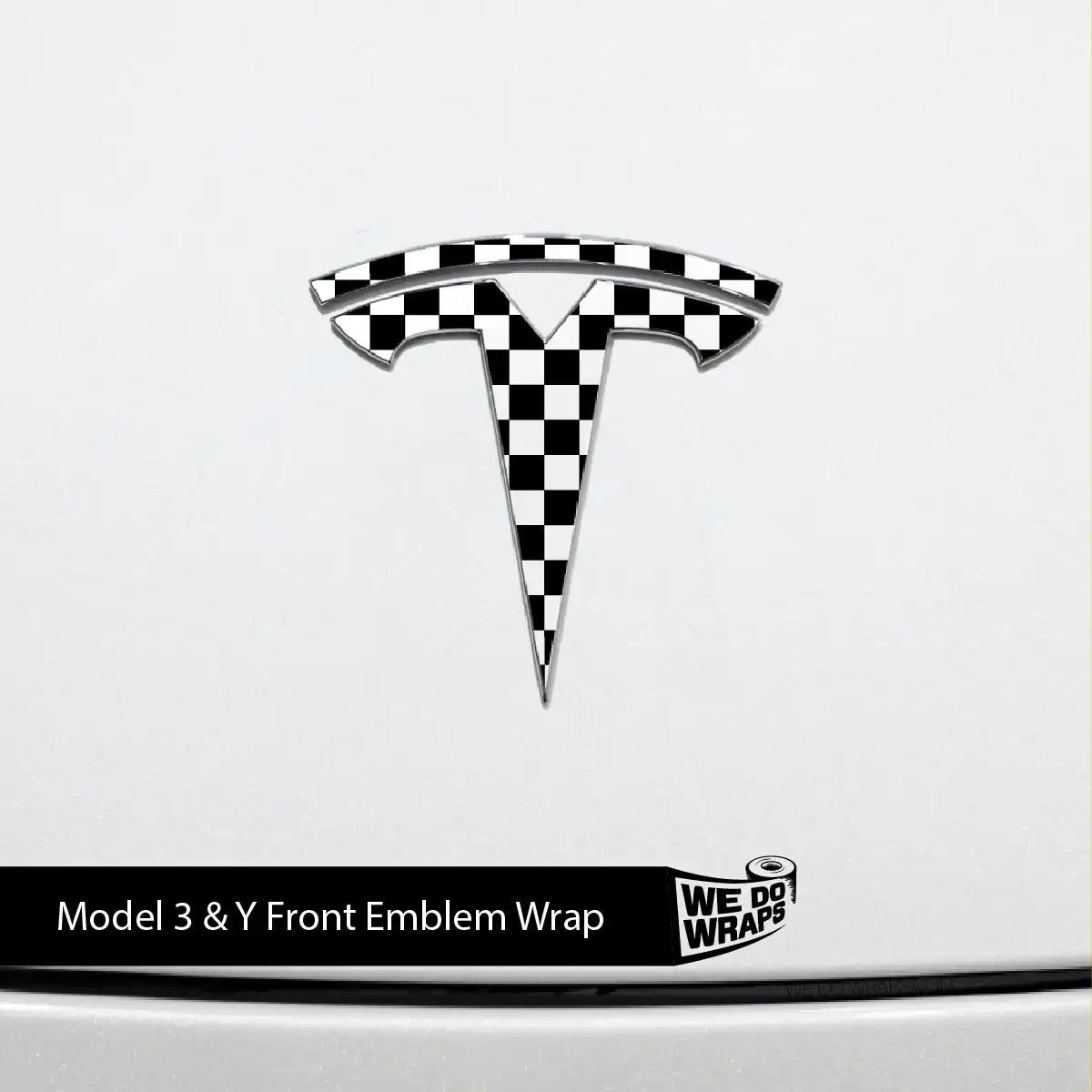 Checkered Tesla Emblem Decals (Front + Back) | Model Y - Tesla Emblems