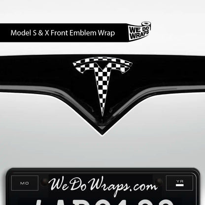 Checkered Tesla Emblem Decals (Front + Back) | Model X - Tesla Emblems