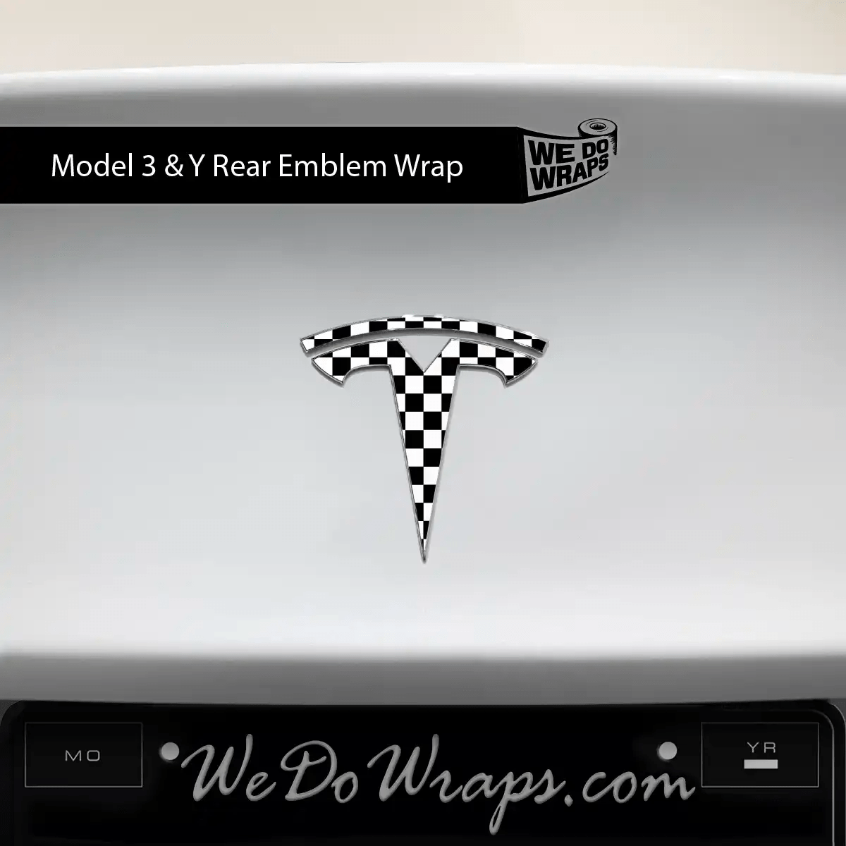 Checkered Tesla Emblem Decals (Front + Back) | Model Y - Tesla Emblems