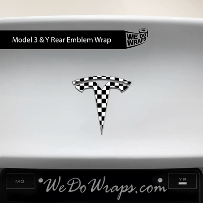 Checkered Tesla Emblem Decals (Front + Back) | Model Y - Tesla Emblems