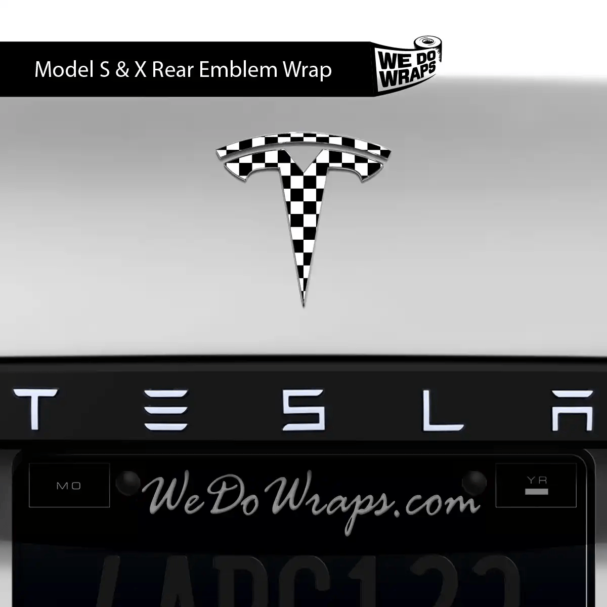 Checkered Tesla Emblem Decals (Front + Back) | Model X - Tesla Emblems