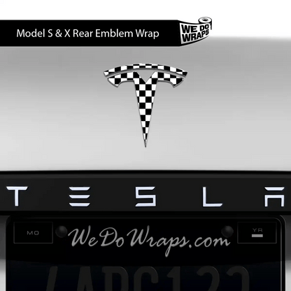 Checkered Tesla Emblem Decals (Front + Back) | Model X - Tesla Emblems