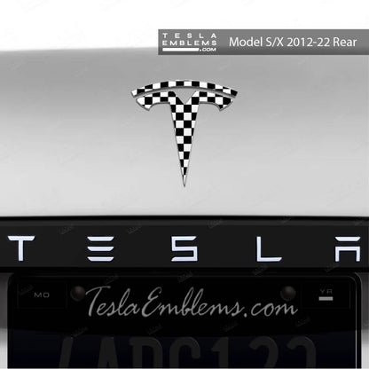 Checkerboard Tesla Emblem Decals (Front + Back) - Tesla Emblems