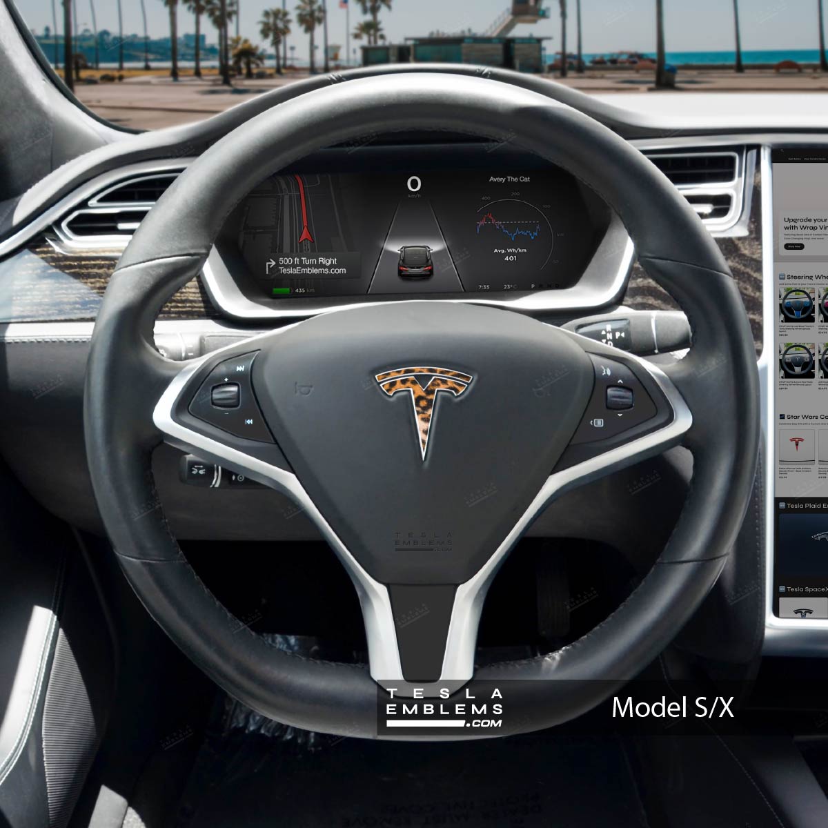 King Cheetah Fur Tesla Steering Wheel Emblem Decal - Tesla Emblems