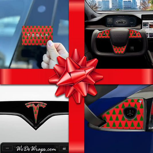 Holiday Bundle Red Xmas Trees Tesla Wrap Kit | Model X - Tesla Emblems