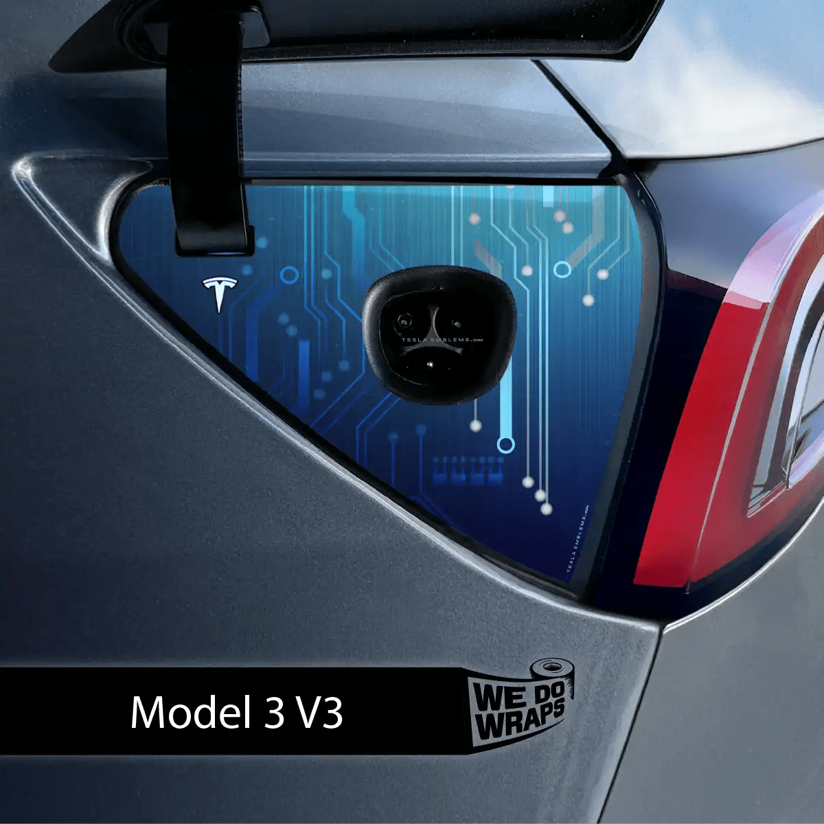Circuit Blues Charge Port Wrap | Model 3 - Tesla Emblems