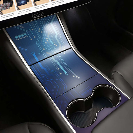 Circuit Blues Tesla Center Console Wrap Kit | 2017 - 2021 Model 3 & Y - Tesla Emblems