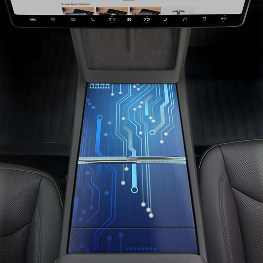 Circuit Blues Center Console Wrap Kit | 2024+ Model 3 "Highland" - Tesla Emblems