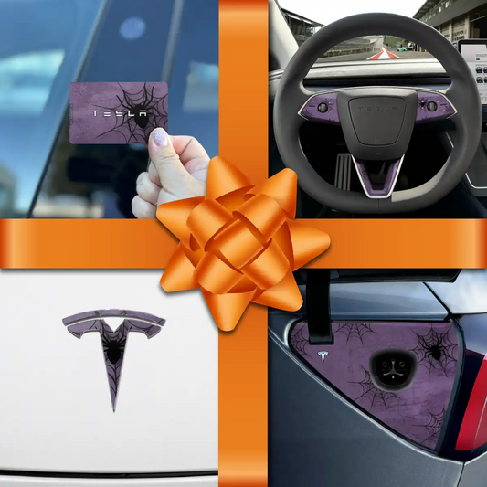 Holiday Bundle Cobweb Spider Tesla Wrap Kit | Model 3 - Tesla Emblems
