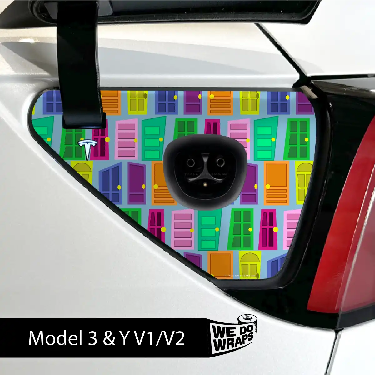 Colorful Doors Tesla Charge Port Wrap | Model 3 - Tesla Emblems