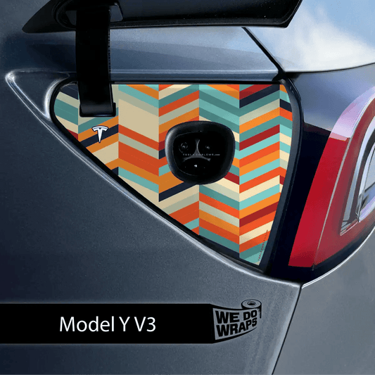 Colorful Herringbone Charge Port Wrap | Model Y - Tesla Emblems