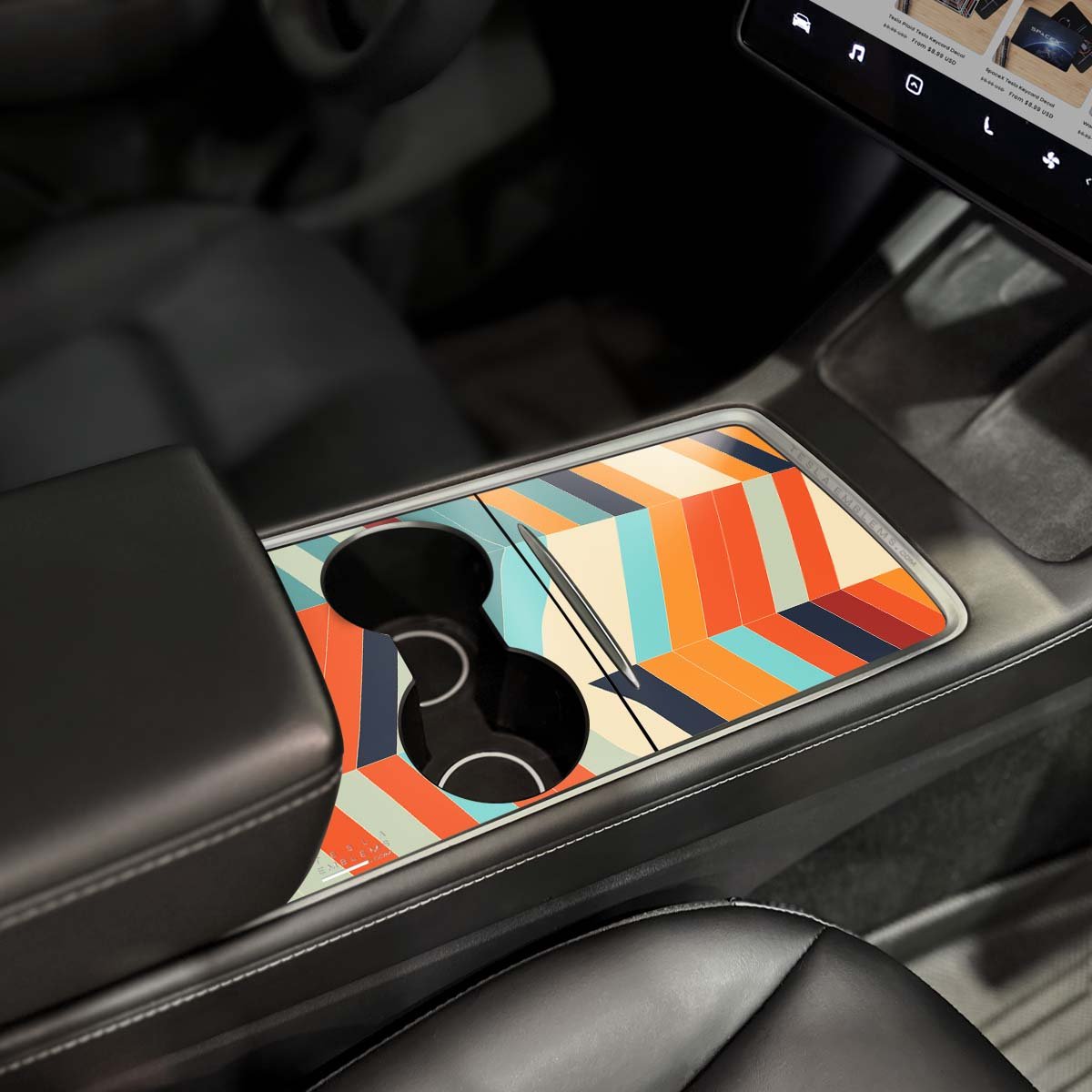 Colorful Herringbone Tesla Center Console Wrap Kit | 2021 - 2023 Model 3 & Y - Tesla Emblems