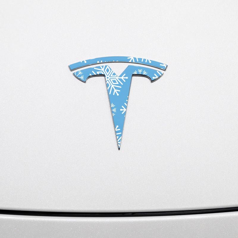 Snowflake Tesla Emblem Decals (Front + Back Emblem Decals) - Tesla Emblems