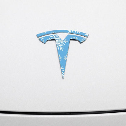 Snowflake Tesla Emblem Decals (Front + Back Emblem Decals) - Tesla Emblems