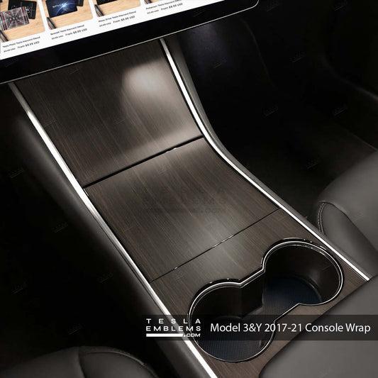 Dark Cherry Woodgrain Tesla Center Console Wrap Kit | 2017-2021 Model 3 & Y - Tesla Emblems