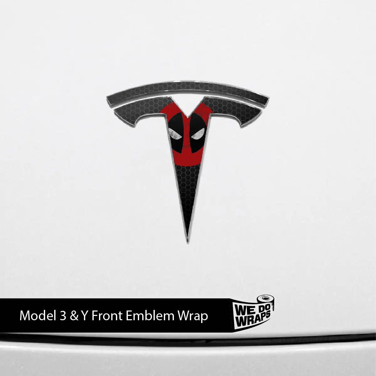 Dead Pool Tesla Emblem Decals (Front + Back) | Model 3 - Tesla Emblems