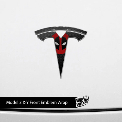 Dead Pool Tesla Emblem Decals (Front + Back) | Model 3 - Tesla Emblems