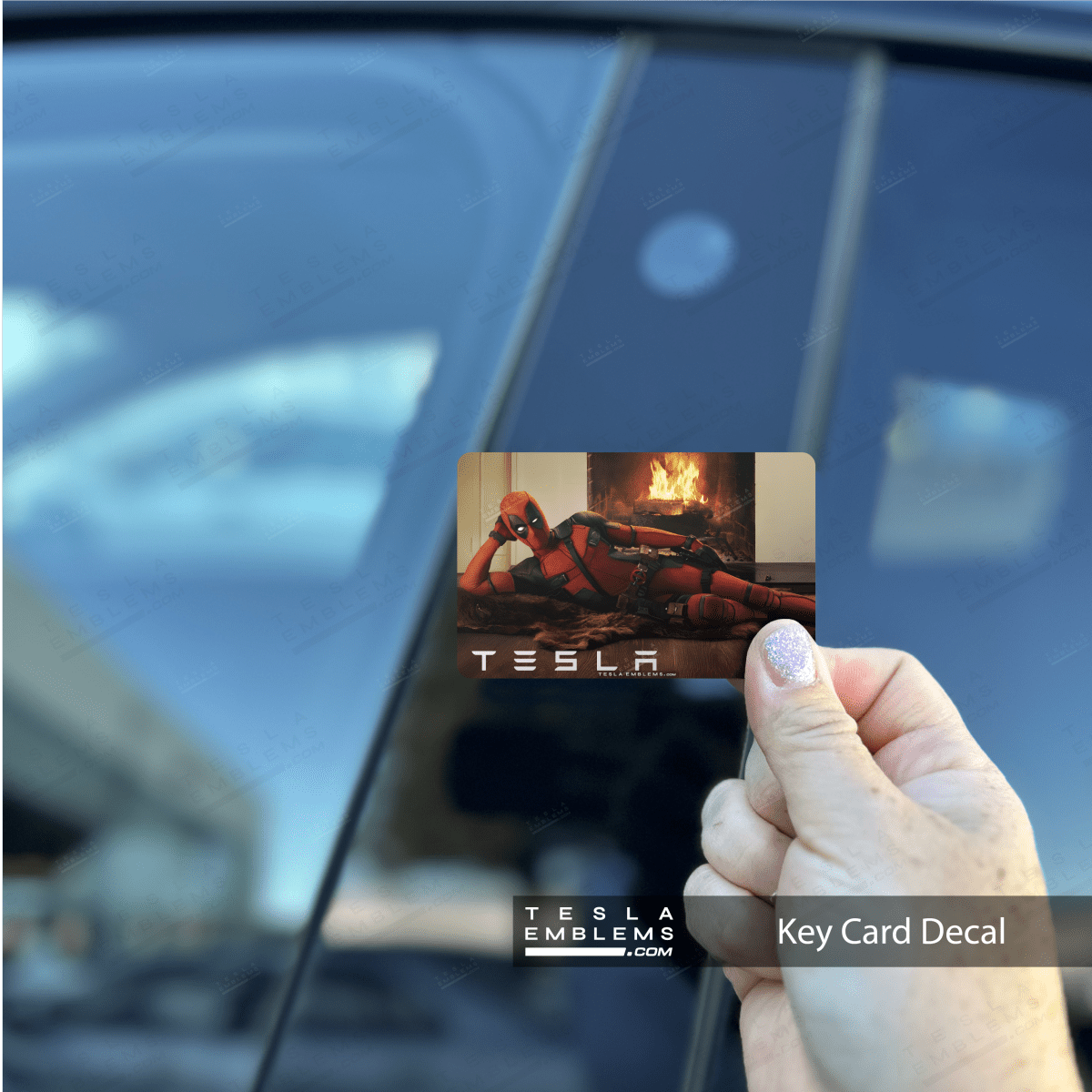 Deadpool Laid Bear NFC Keycard Decal - Tesla Emblems