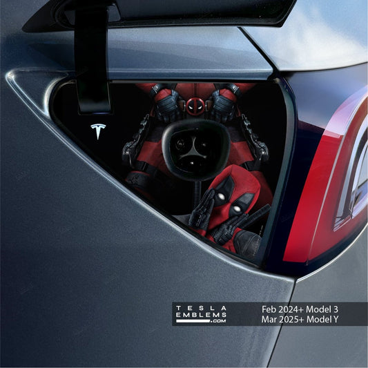 Deadpool Watt - a Package Charge Port Wrap | Model Y - Tesla Emblems
