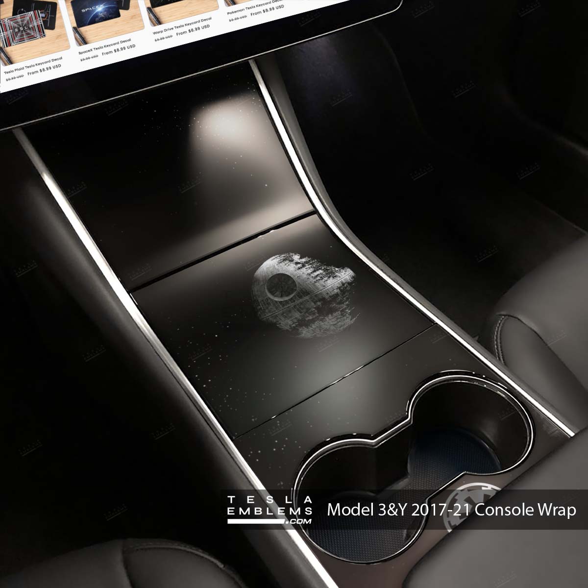 Death Star Starwars Tesla Center Console Wrap Kit | 2017-2021 Model 3 & Y - Tesla Emblems