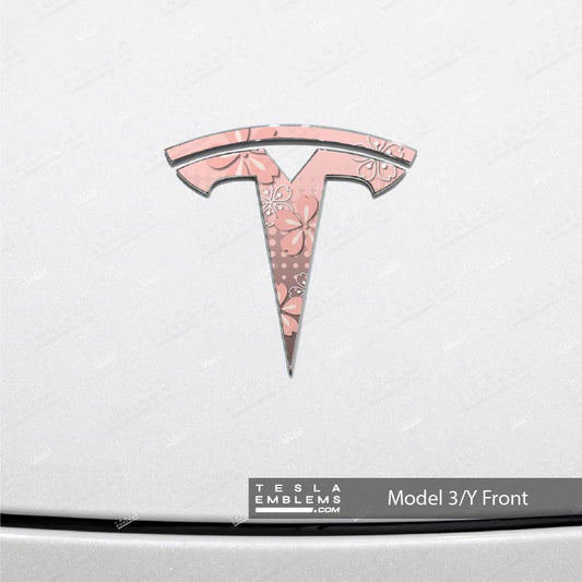 Cherry Blossoms Tesla Emblem Decals (Front + Back) | Model 3