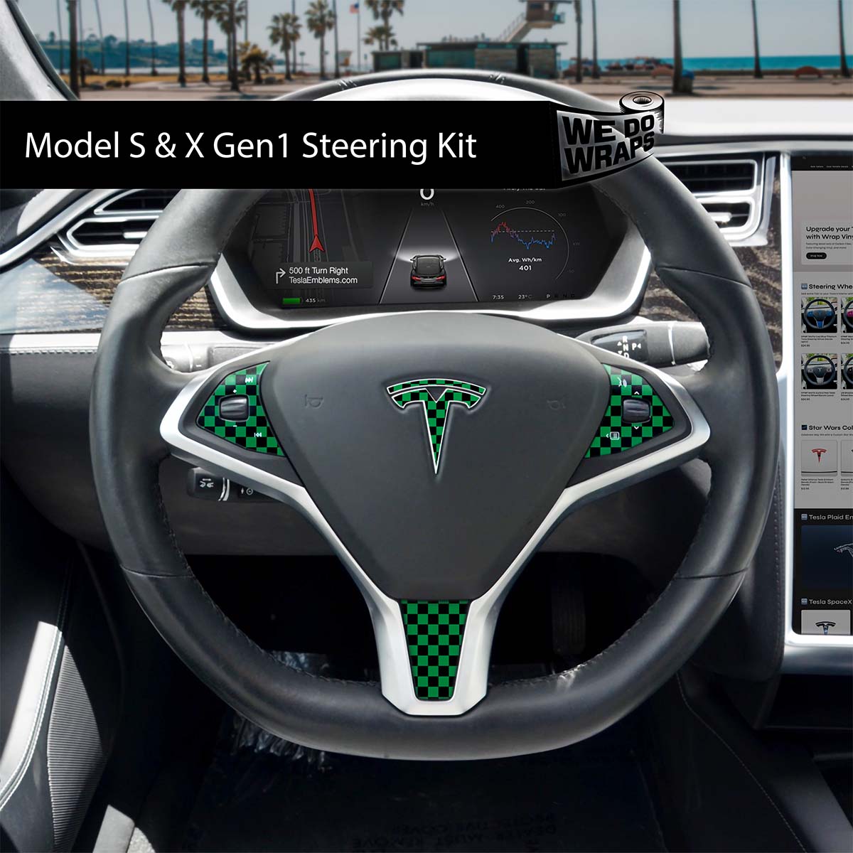 Ichimatsu Pattern Tesla Steering Wheel Wrap | Model S - Tesla Emblems