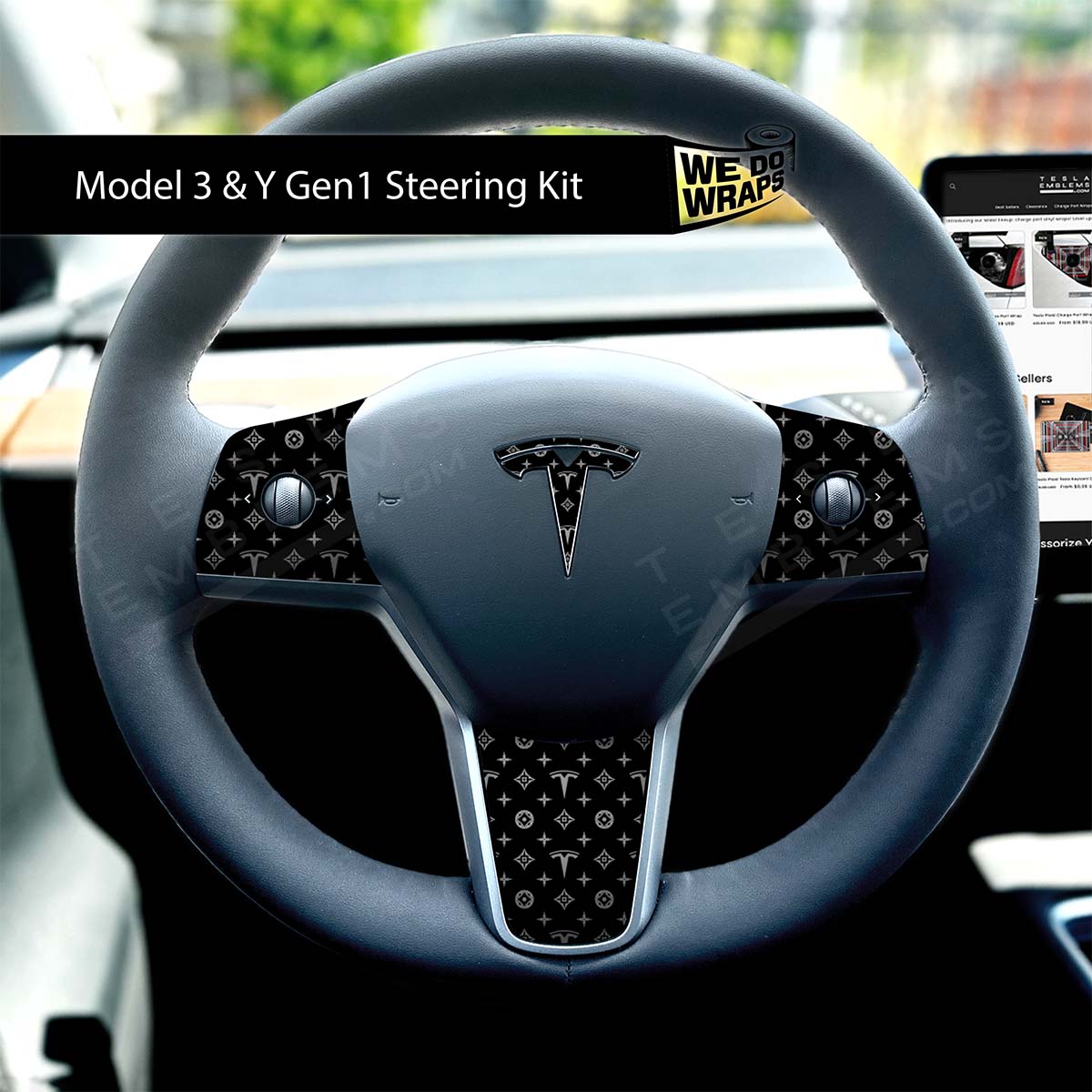 Designer Pattern Tesla Edition Tesla Steering Wheel Wrap | M3 2017 - Jan 2024 - Tesla Emblems