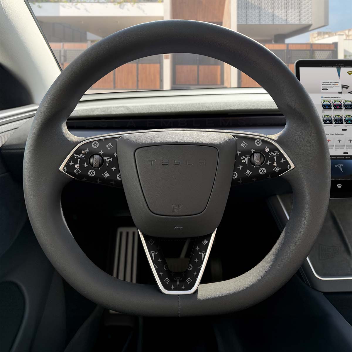 Designer Pattern Tesla Edition Tesla Steering Wheel Trim Decal Kit (3pcs) | MY 2026+ Refresh - Tesla Emblems