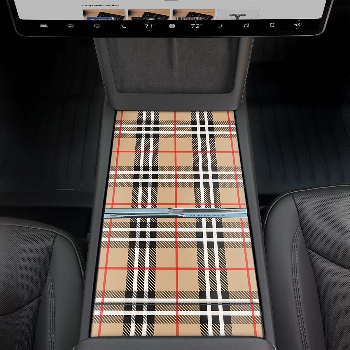 Designer Plaid | Tesla Center Console Wrap Kit | Model 3 '24 - 26 Refresh - Tesla Emblems