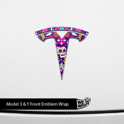 Día de Muertos Tesla Emblem Decals (Front + Back) | Model 3