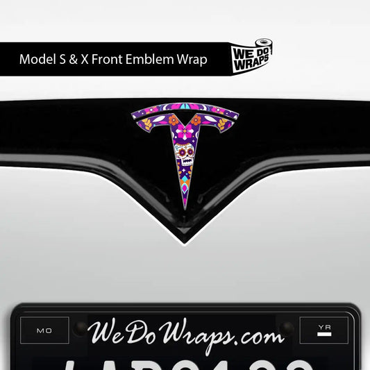 Día de Muertos Tesla Emblem Decals (Front + Back) | Model S - Tesla Emblems