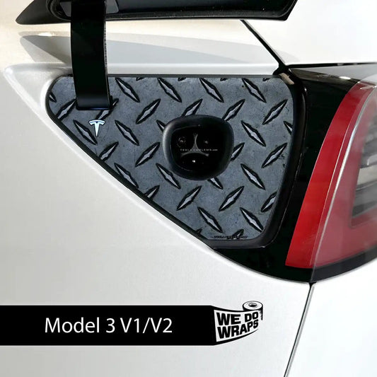 Diamond Plate Charge Port Wrap | Model 3 - Tesla Emblems