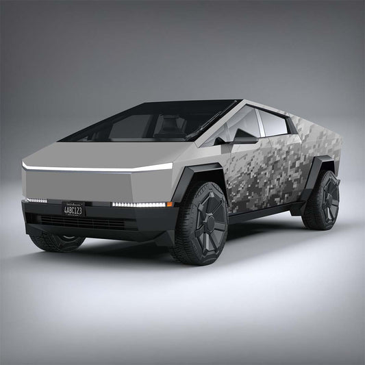Digital Destruction Camo - Tesla Cybertruck DIY Precut Kit - Tesla Emblems