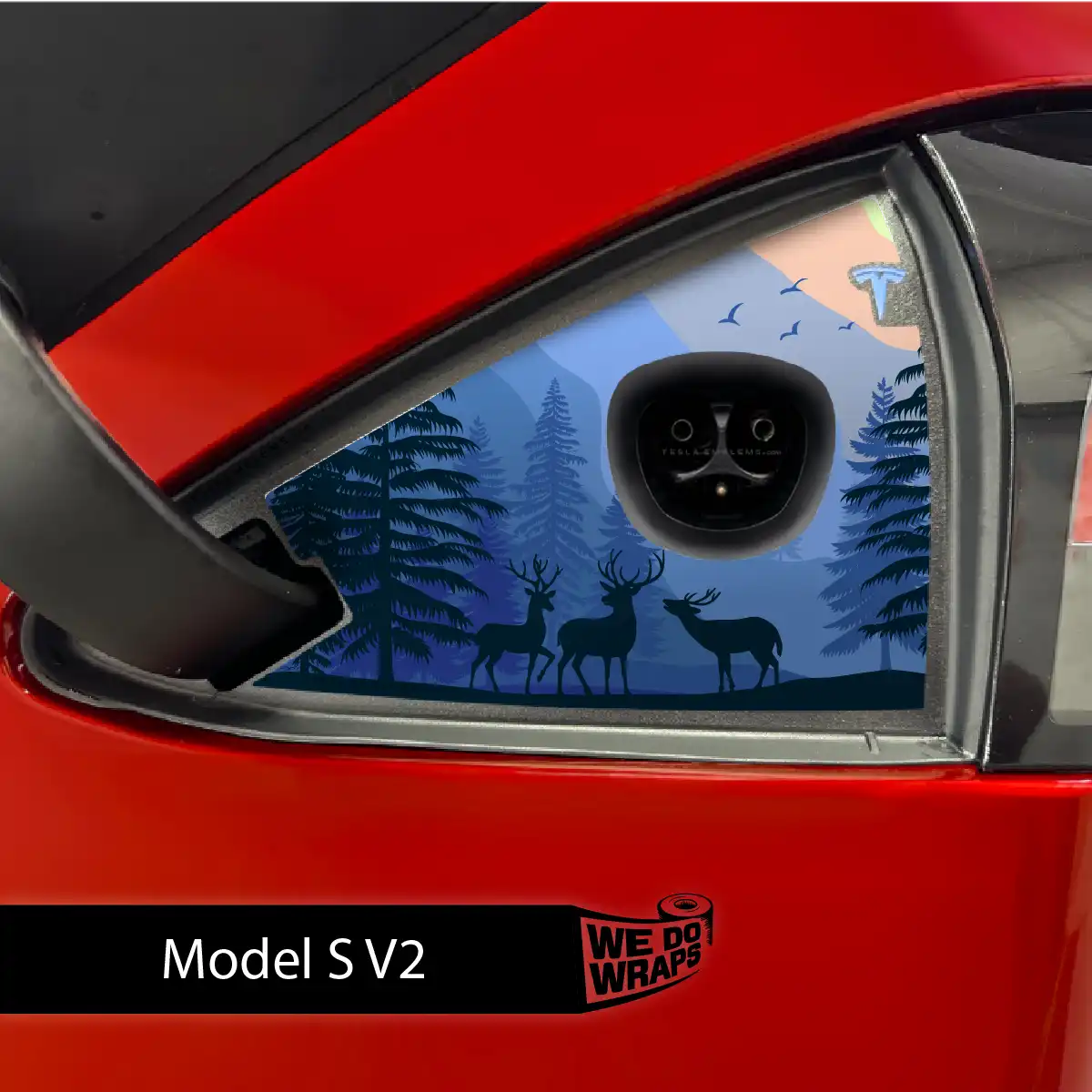 Distracted Elk Tesla Charge Port Wrap | Model S - Tesla Emblems