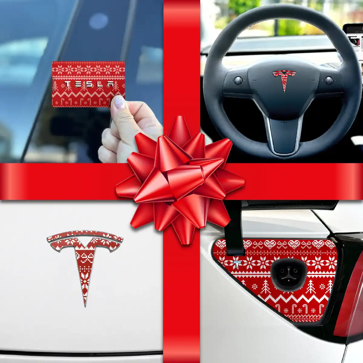Holiday Bundle Fair Isle Tesla Wrap Kit | Model 3 - Tesla Emblems