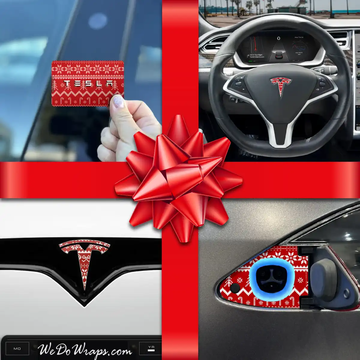 Holiday Bundle Fair Isle Tesla Wrap Kit | Model X - Tesla Emblems