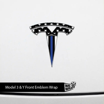 First Responders Law Enforcement Tesla Emblem Decals (Front + Back) | Model Y - Tesla Emblems