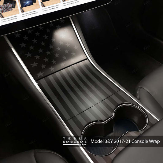 Ghost Black Patriot American Flag Tesla Center Console Wrap Kit | 2017-2021 Model 3 & Y - Tesla Emblems