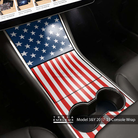 American Flag Tesla Center Console Wrap Kit | 2017-2021 Model 3 & Y - Tesla Emblems