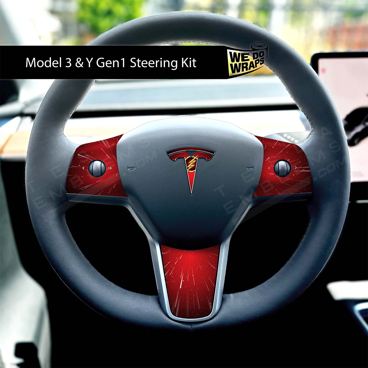 Flash Tesla Steering Wheel Trim Decal Kit (4pcs) | M3 2017 - Jan 2024 - Tesla Emblems