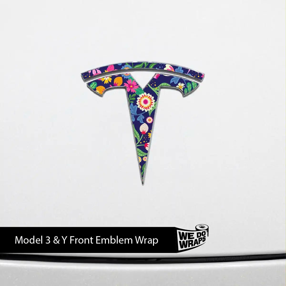 Floral Meadow Tesla Emblem Decals (Front + Back) | Model Y - Tesla Emblems